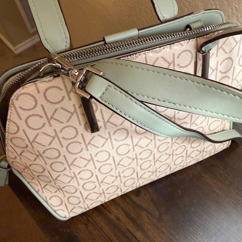 Calvin Klein Pastel Green and Cream Satchel